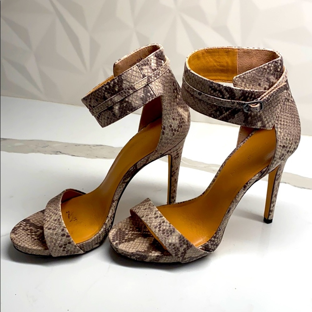 Halston leather heel with snakeskin pattern